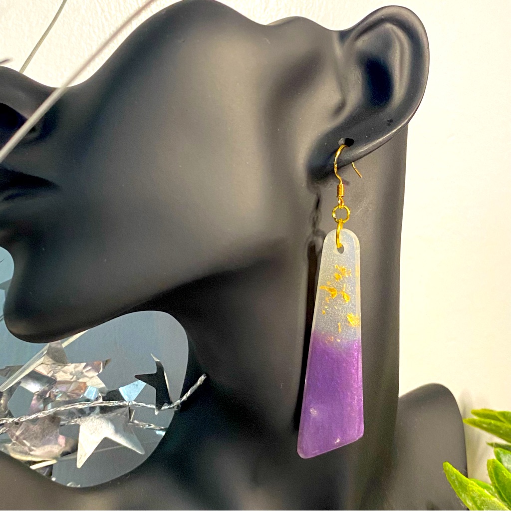 Sjb Handmade Custom Purple Dangling Resin Earrings Gold Fish Hook Rubber Back
